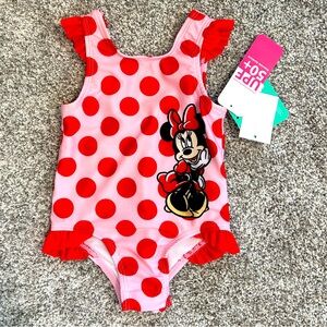 Disney Minnie Mouse Baby Pink red polka dot Swimsuit size 9 months new with tags